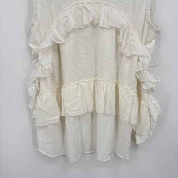 NWOT Free People Claire Tee White Ruffled Sleeveless Top, Sz Med, Boho Layered - Picture 10 of 13